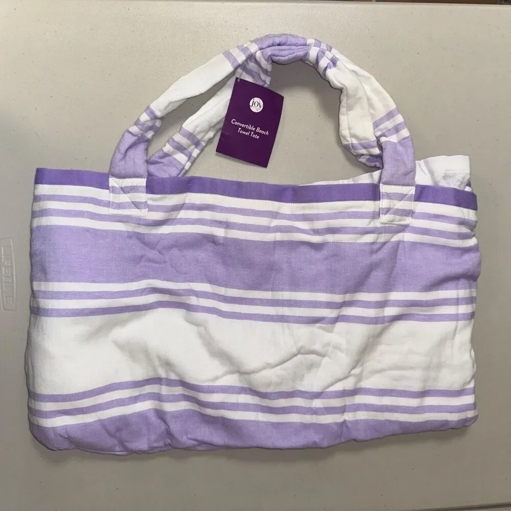 NWT Beach Towel 2-in-1 Tote Fold Up Bag Purple Summer Pool Beach Convertible